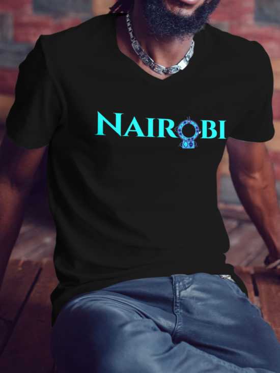 Nairobi-Orn-Cyan-T-Shirt-Men-Black