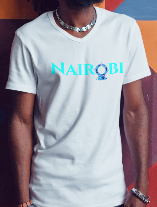 Nairobi-Orn-Cyan-T-Shirt-Men-White