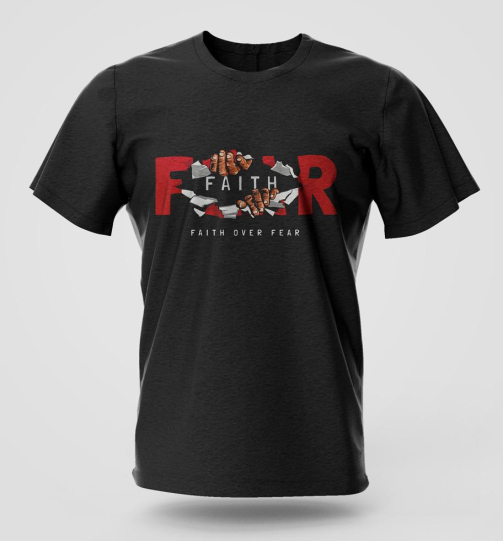 Faith Over Fear street wear graphic T-shirt in high quality cotton with long lasting print, Nairobi and Kenya streetwear fashion.