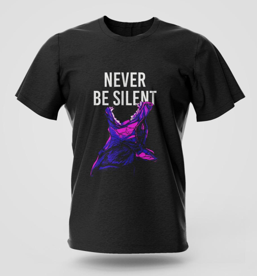 Never Be Silent streetwear graphic T-shirt in high quality cotton with long lasting graphic print, urban fashion and street style apparel for Nairobi and Kenya.