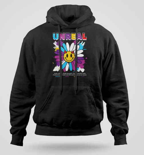 Unreal street wear graphic hoodie in heavyweight cotton fleece with long lasting print, Nairobi and Kenya fashion.