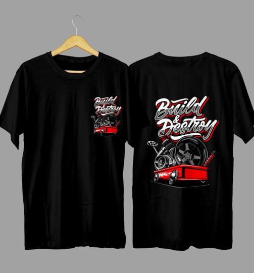 Build and Destroy automotive graphic T-shirt in high quality cotton with long lasting graphic print, Nairobi and Kenya automotive street fashion.
