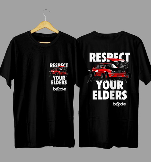 Respect Your Elders automotive graphic T-shirt in high quality cotton with long lasting graphic print, tuner culture apparel and car enthusiast fashion for Nairobi and Kenya.