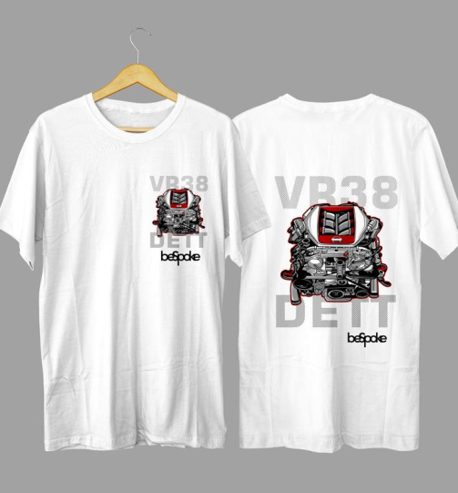 VR38 Engine automotive graphic T-shirt in high quality cotton with long lasting graphic print, tuner culture apparel and car enthusiast fashion for Nairobi and Kenya.
